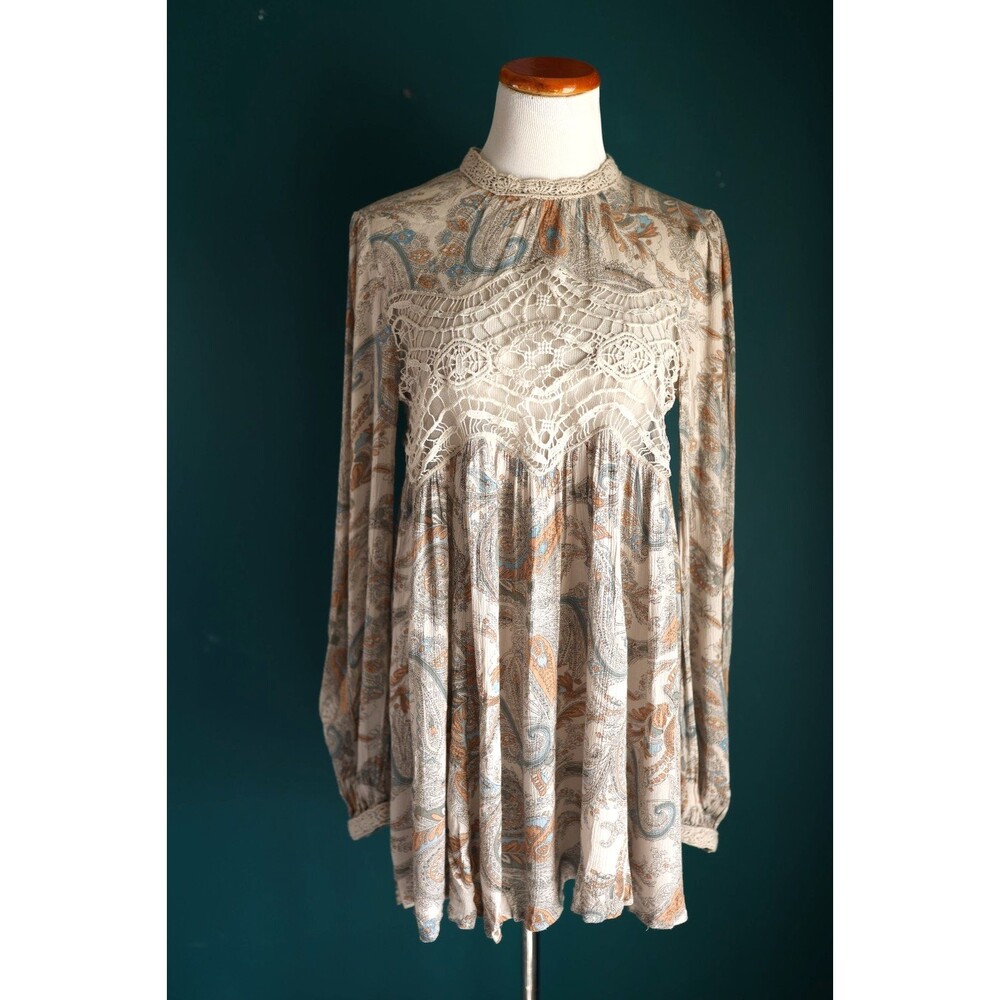 Free People Sweet Thing Tunic Dress Cutout Back Boho Tea Combo Fairy Grunge S
